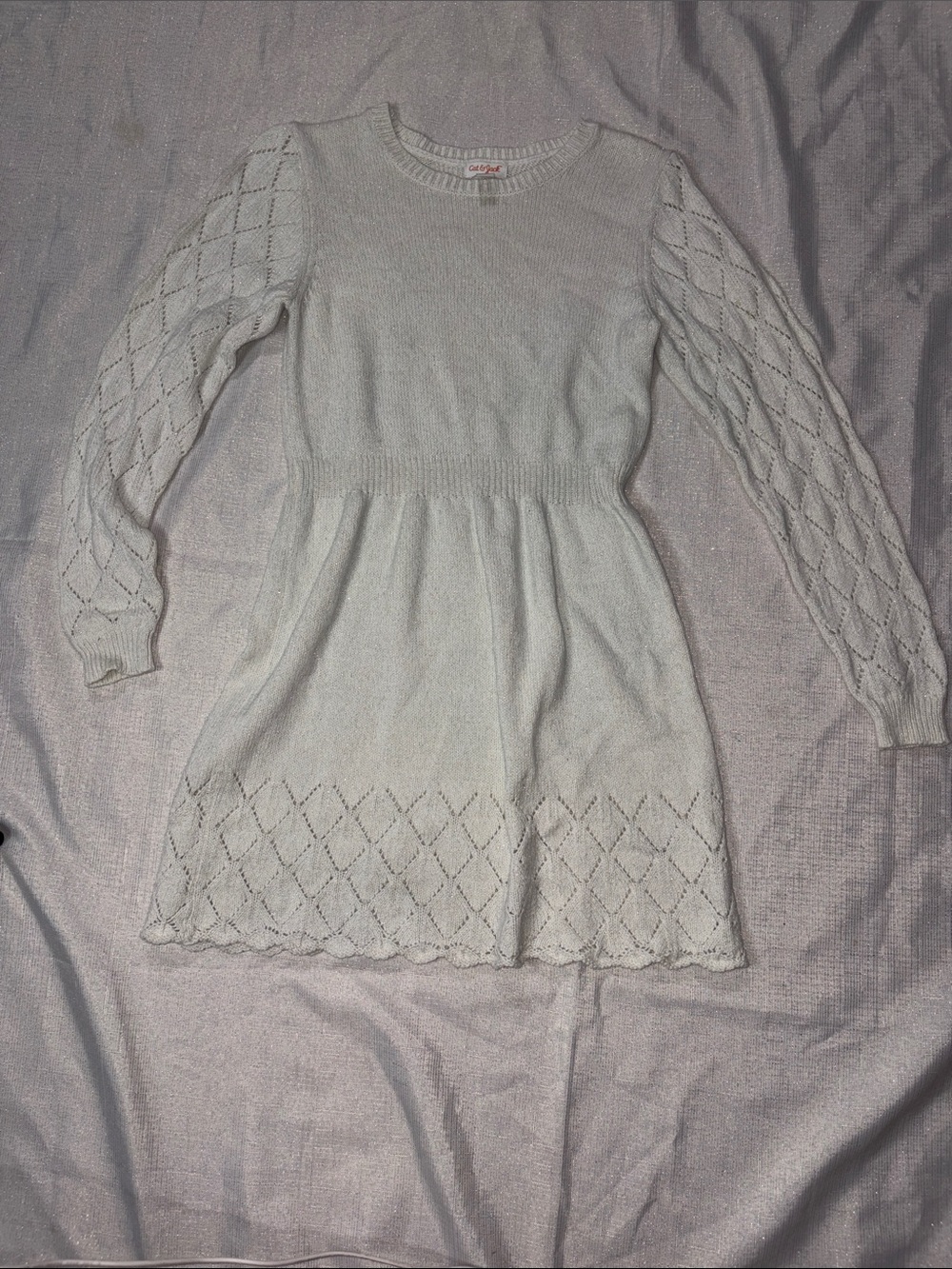 Cat &Jack Kids Knit Long-Sleeve gold sparkly white Dress size 10/12